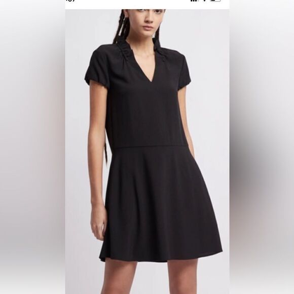 Emporio Armani Vestito Crepe Frills Basic Black Mini Dress Size 38 - Picture 1 of 7